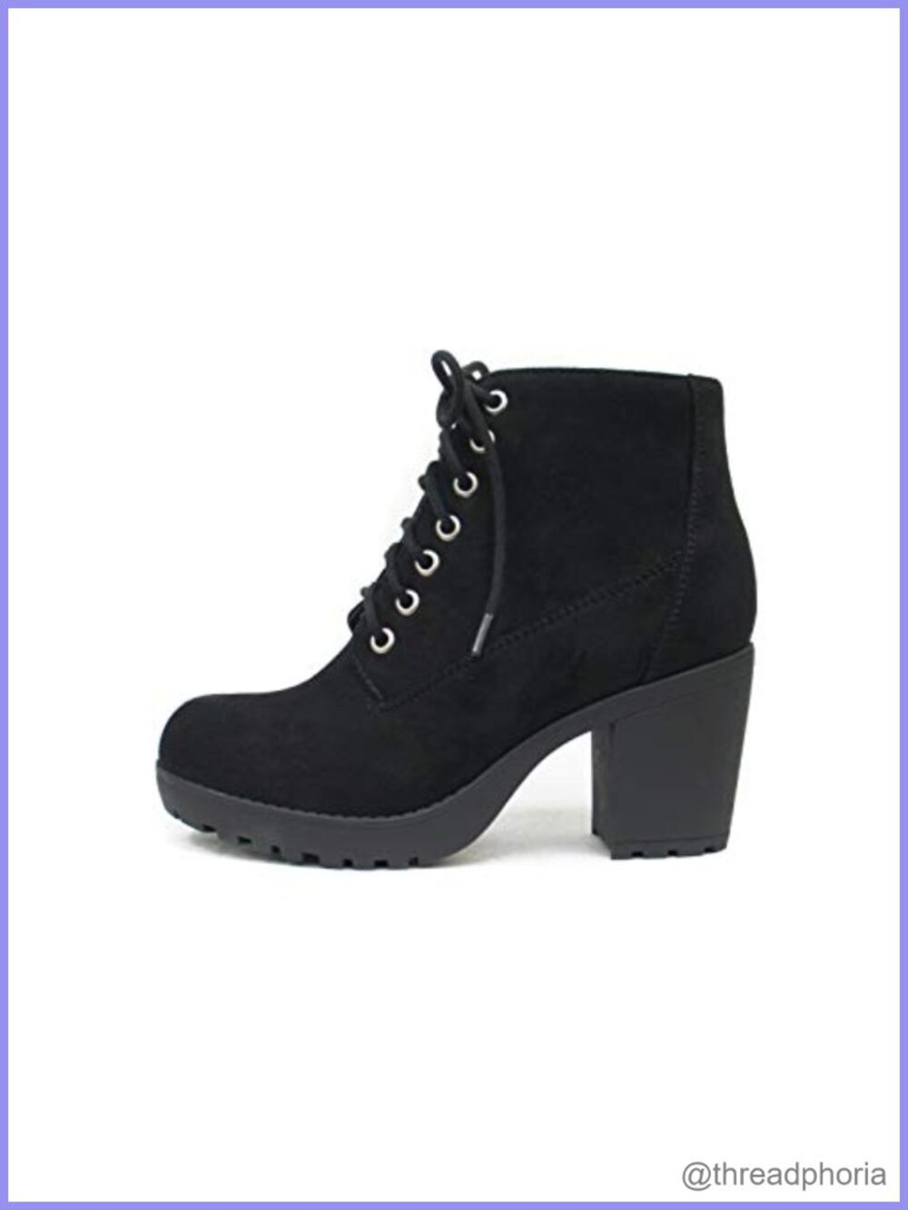 Lug Sole Combat Ankle Bootie Chunky Heel Lace Up Side Zipper
